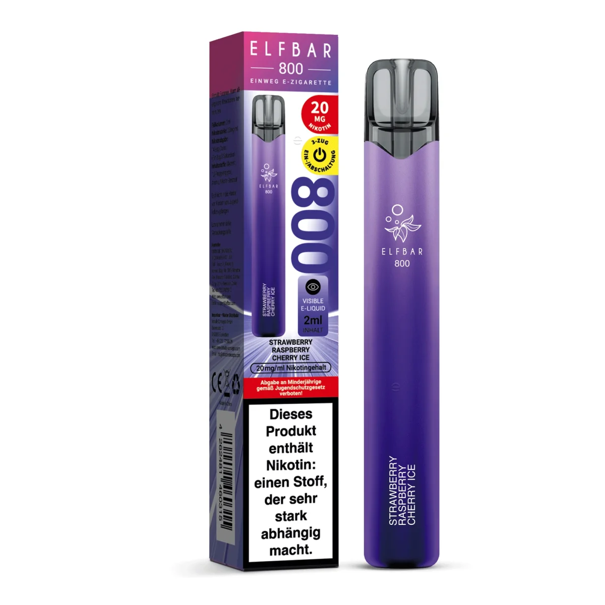 Elfbar 800 Einweg E-Zigarette Strawberry Raspberry Cherry Ice 20mg