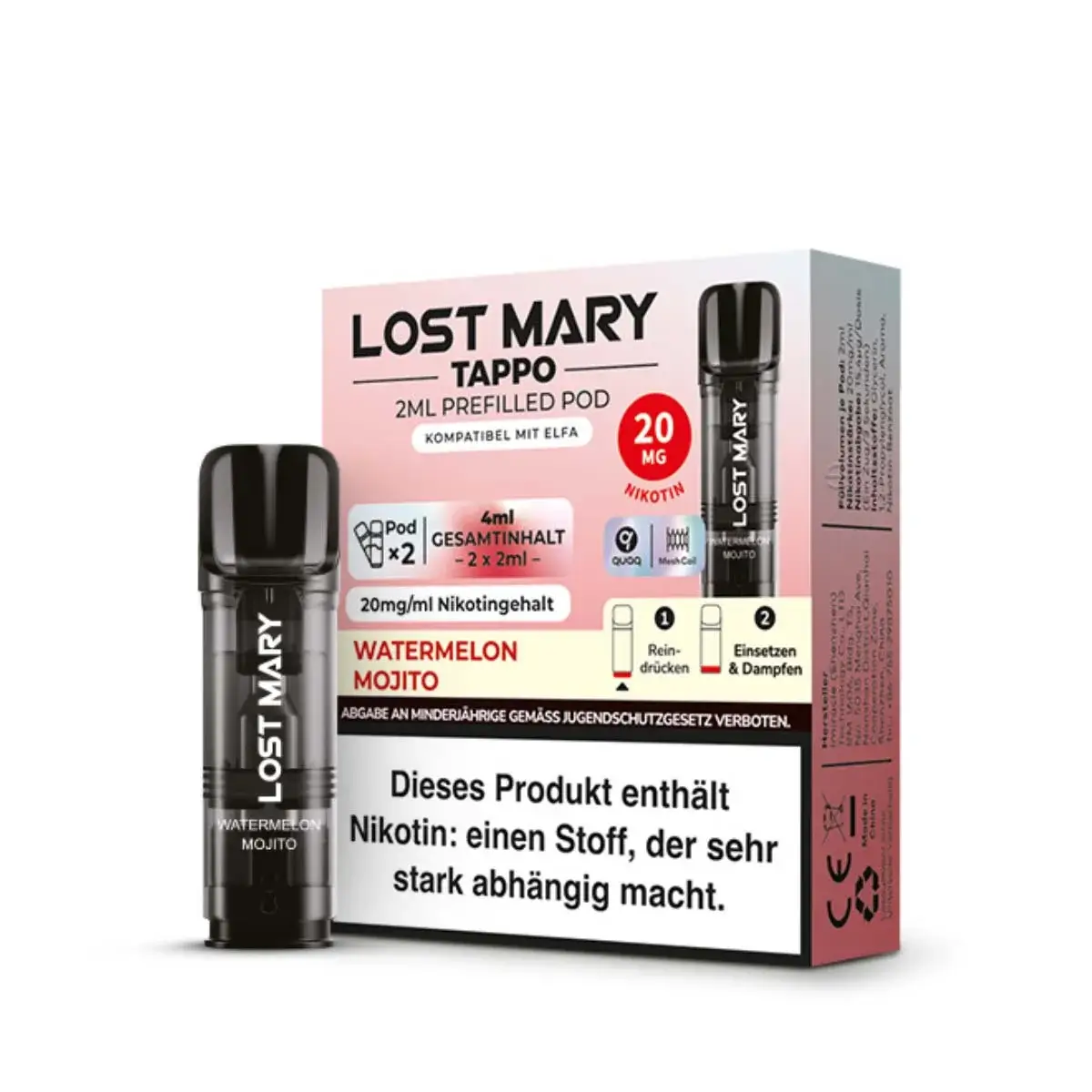 Lost Mary Tappo Pods Watermelon Mojito 20mg 2er Pack Lost Mary Tappo Pods Watermelon Mojito 20mg 2er Pack
