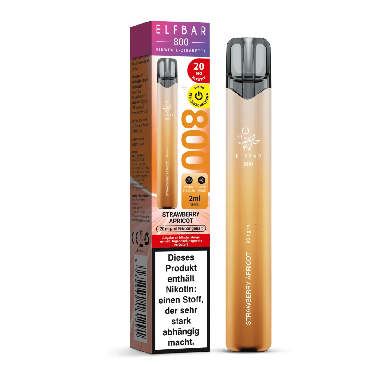 Elfbar 800 Einweg E-Zigarette Strawberry Apricot 20mg