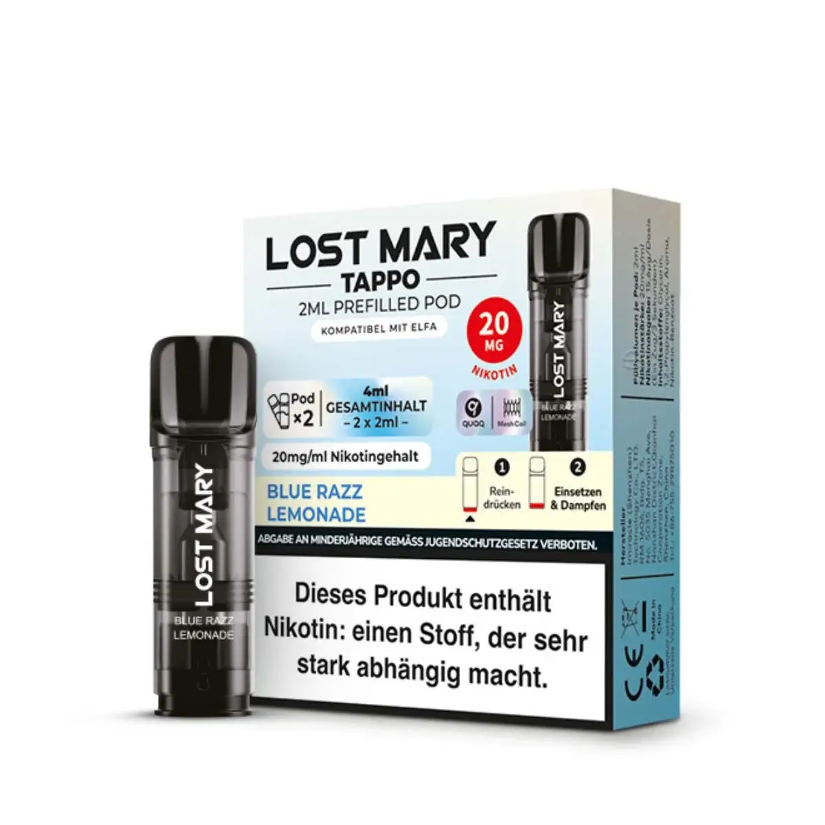 Lost Mary Tappo Pods Blue Razz Lemonade 20mg 2er Pack