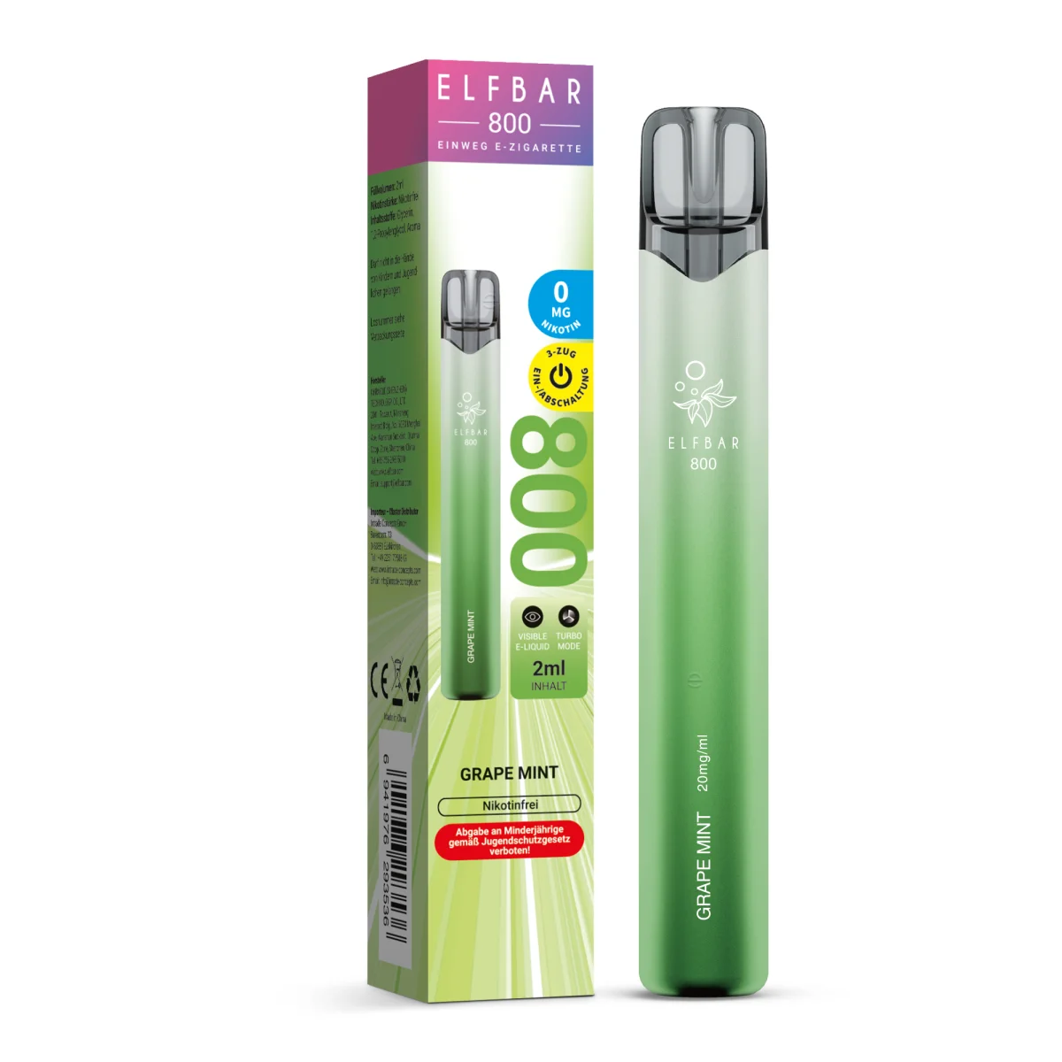 Elfbar 800 Einweg E-Zigarette Grape Mint Nikotinfrei
