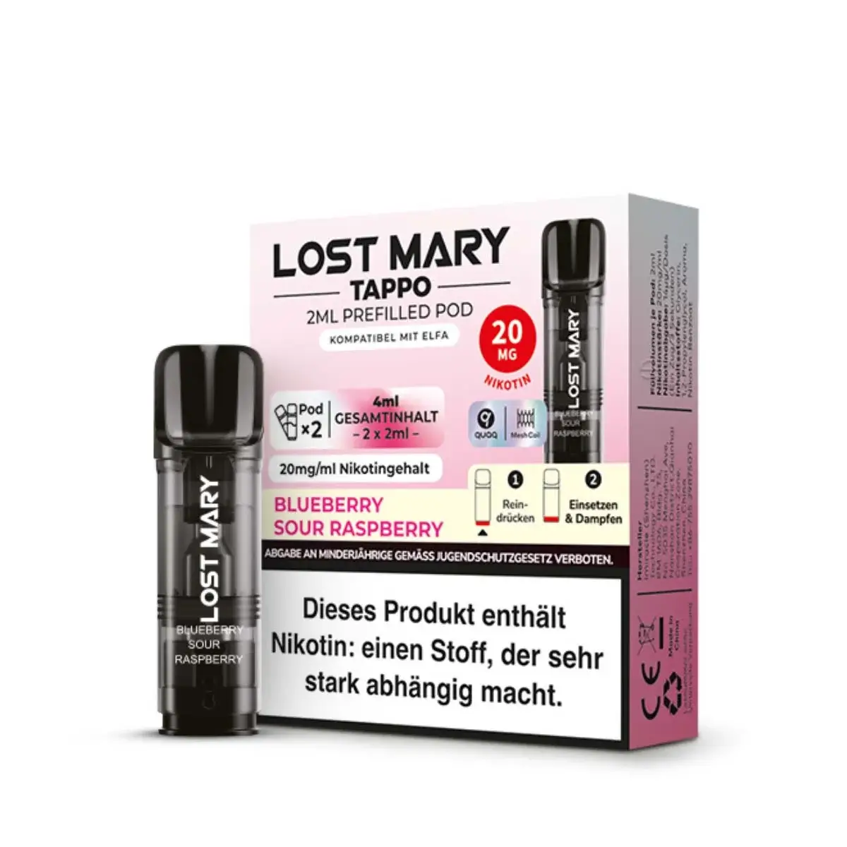 Lost Mary Tappo Pods Blueberry Sour Raspberry 20mg 2er Pack