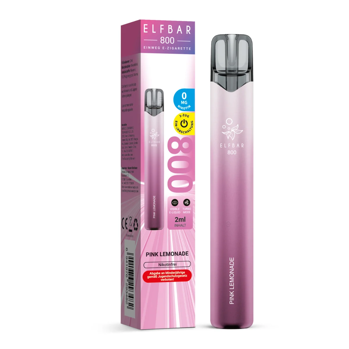 Elfbar 800 Einweg E-Zigarette Pink Lemonade Nikotinfrei