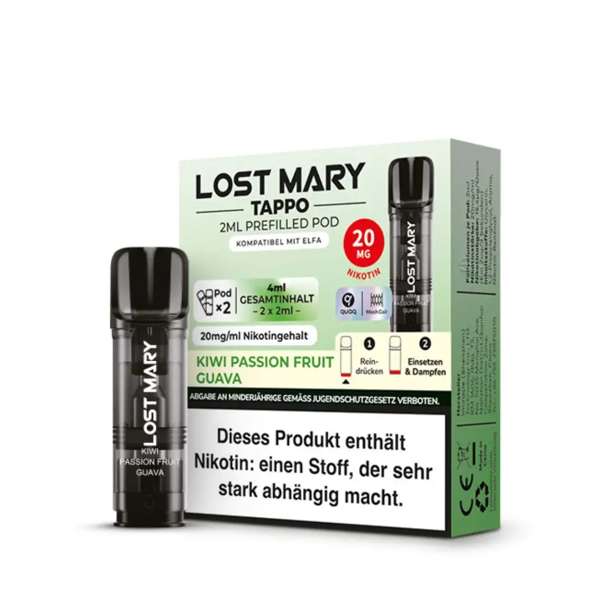 Lost Mary Tappo Pods Kiwi Passion Fruit Guava 20mg 2er Pack Lost Mary Tappo Pods Kiwi Passion Fruit Guava 20mg 2er Pack