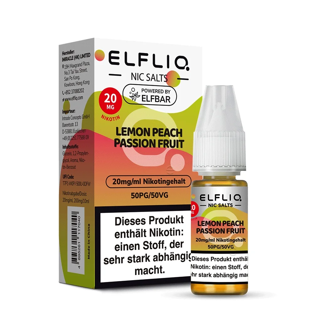 Elfliq Nikotinsalz Liquid 10ml - Lemon Peach Passion Fruit 20mg Elfliq Nikotinsalz Liquid 10ml - Lemon Peach Passion Fruit 20mg
